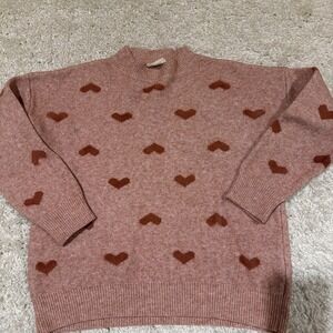 Valentine Adora Sweater Pink & Red Hearts Women's Size Large Comfy-Stretchy N